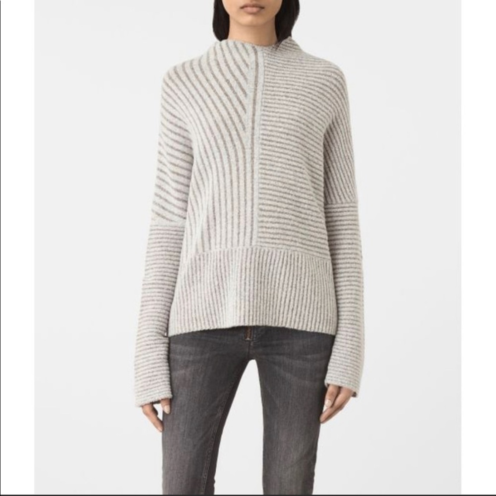 All Saints Terra Funnel Neck Sweater with Elbow Slit Detail Size Medium
